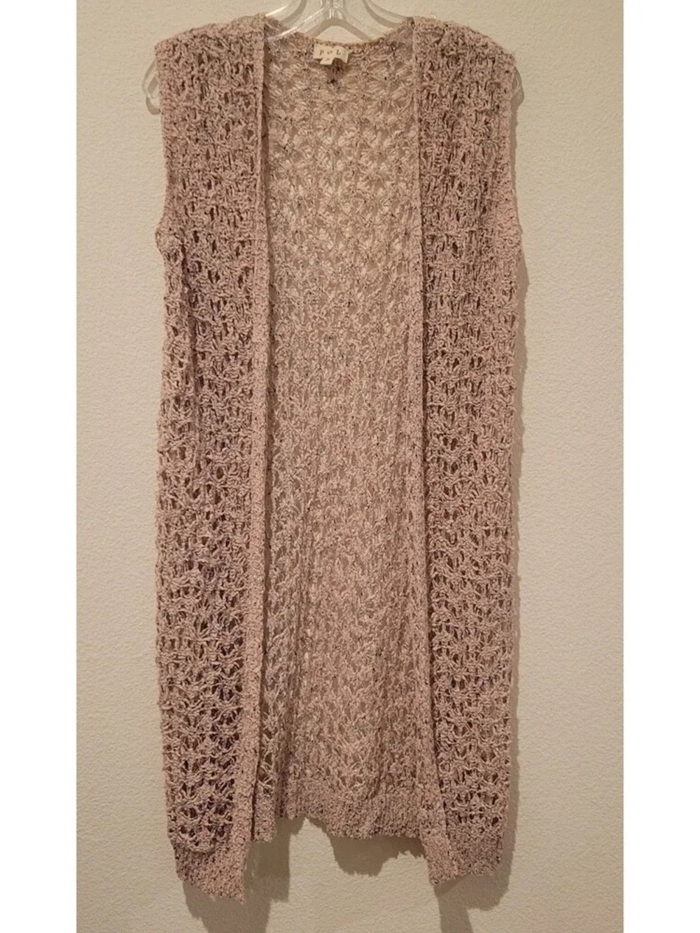Sleeveless Open Knit Cardigan - Beige
